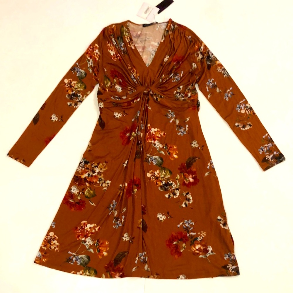 Pietro Brunelli Maternity Floral orange Brown Dress V-neck Long sleeve Excellent